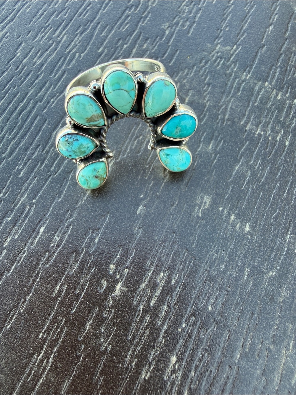 NWOT Turquoise Teardrop Cluster Sterling Silver Ring - Unbranded adjustable
